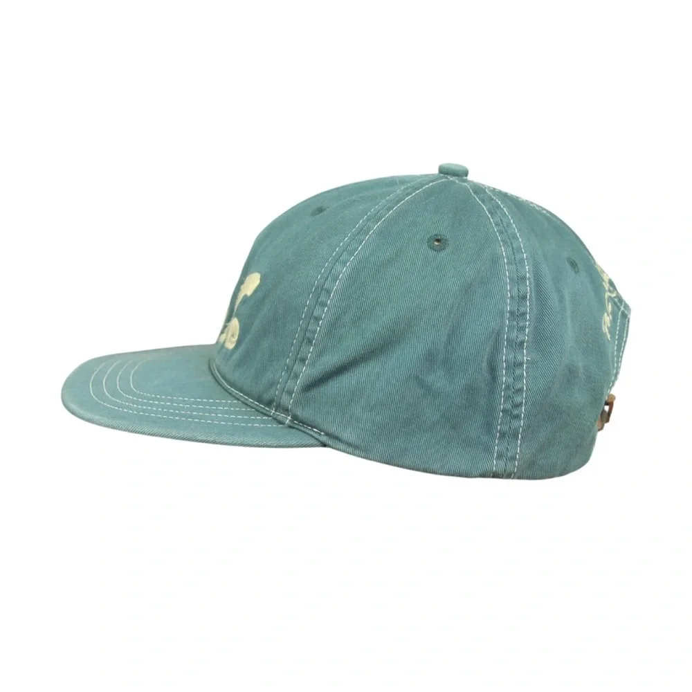 VTG Polo Ralph Lauren Cursive Font Emb Logo Leather Strap Hat Adult OS Green EUC